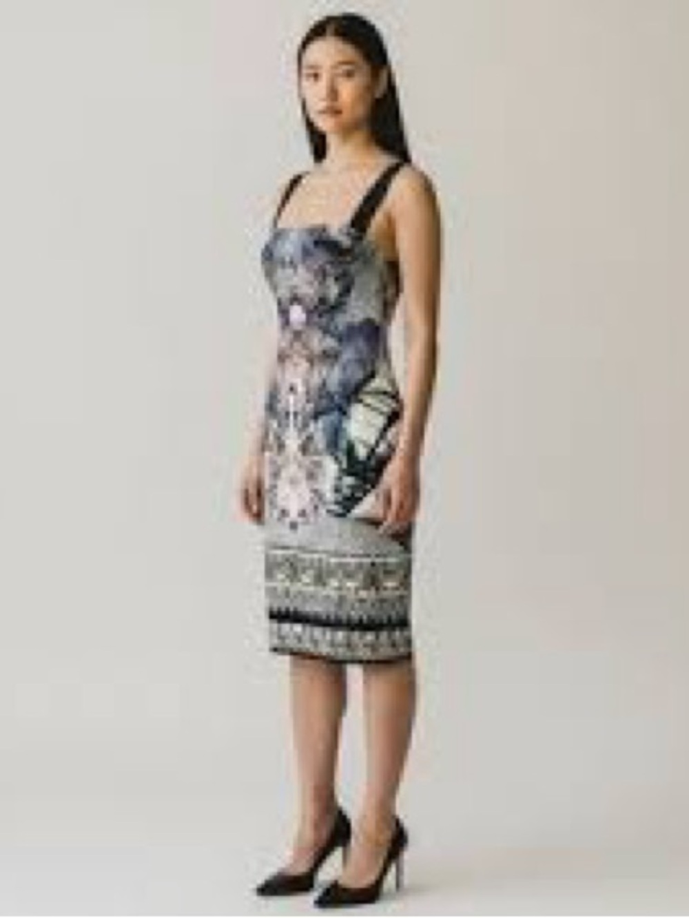 Black Halo Geometric Floral Cocktail Dress With Removable Straps Tropical Multi - Picture 7 of 7